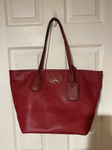 Coach Taxi Leather Zip Top Tote Red Bag 33915