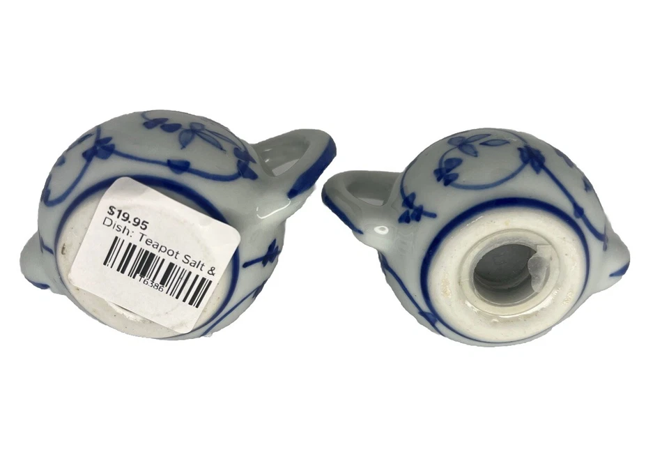 Shakers de sal e pimenta bule de porcelana padrão branco e azul - Imagem 3 de 4