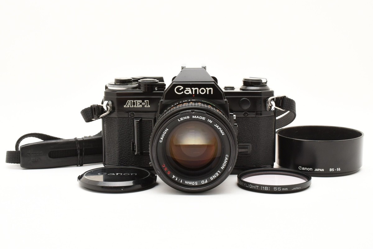Canon AE-1 Black SLR 35mm Film Camera FD 50mm F/1.4 S.S.C