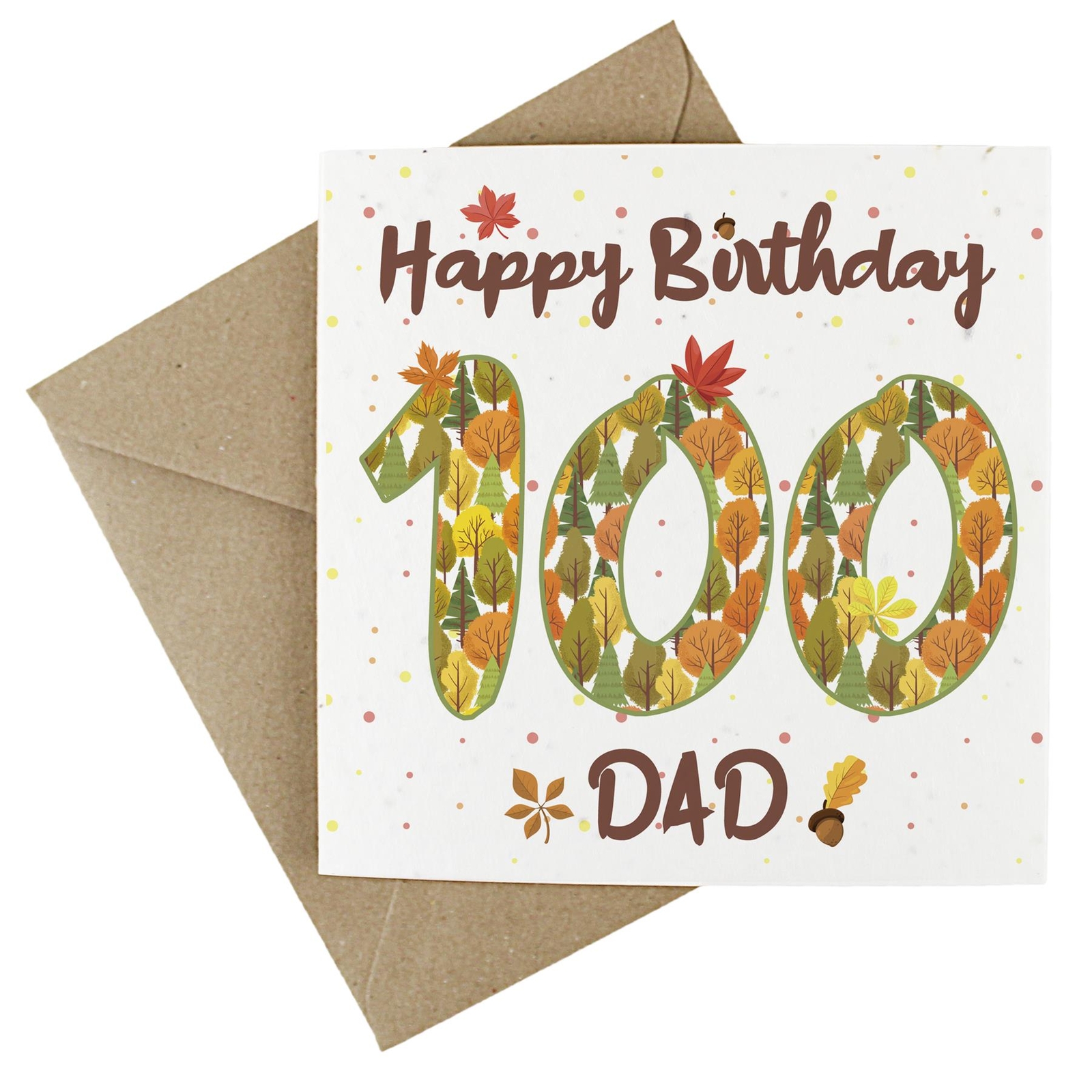 Dad 100th Birthday Age Card - Autumnal Leaves & Trees Wildflower Seed Card