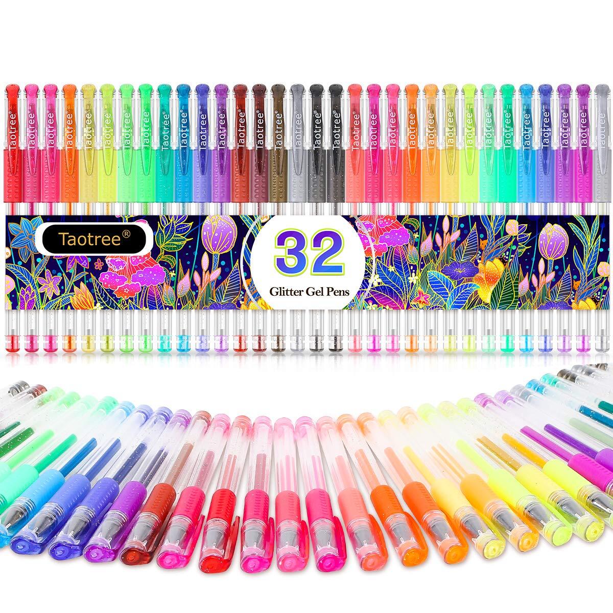 Glitter Gel Pens, 32 Color Neon Glitter Pens Fine Tip Art Markers Set 40% Mor...