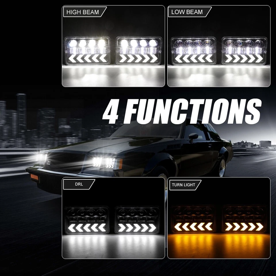 Faros LED 4x6" alto/bajo flujo DRL intermitente 4pCS 4X6" para Plymouth Caravelle 79-89 Foto 2 de 4