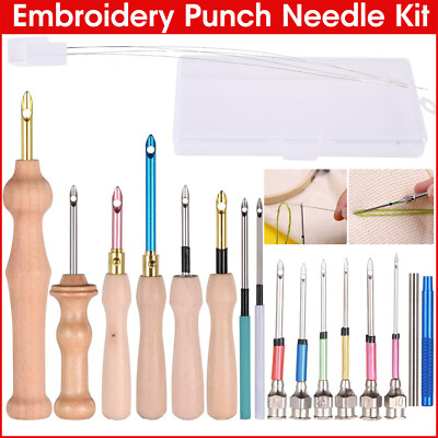 Embroidery Punch Needle Kits Wooden Handle Punch Pen Tool For Cross ...