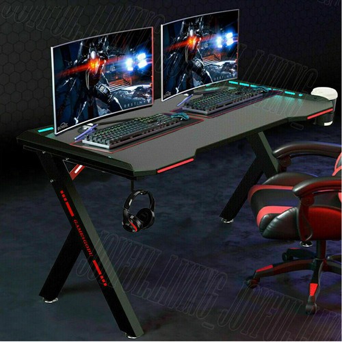 120CM Gaming Desk Computer Office Racer Table RGB LED Carbon Fiber USB Wireless - Picture 11 of 12