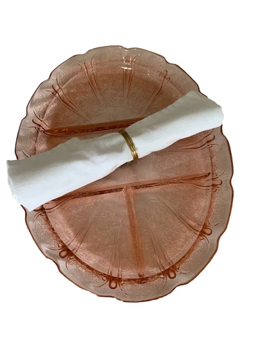 Pink Depression Glass Cherry Blossom Divided Platter