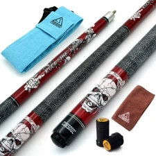CUESOUL ROCK II 57" 21oz 1/2 Maple Pool Cue Stick Kit,Blue Cue Bag-Red