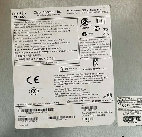 Cisco 881W-GN-E-K9 with UK PSU Cisco881W-GN-E-K9 with PSU (Inc VAT) - Afbeelding 11 van 11