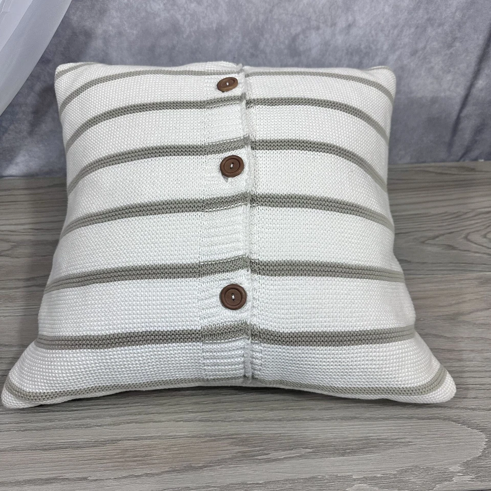 "Almohada de plumas tejida DKNY con botones 20x20"" crema con rayas gris-beige" Foto 4 de 4