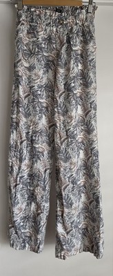 Rewash Linen Pants Women M White Tan Leaf Print Boho Casual Trousers Slacks
