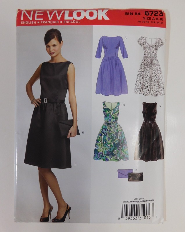 New Look 6723  Dress & Clutch Clothes Pattern Size A 8-18.  UNCUT.