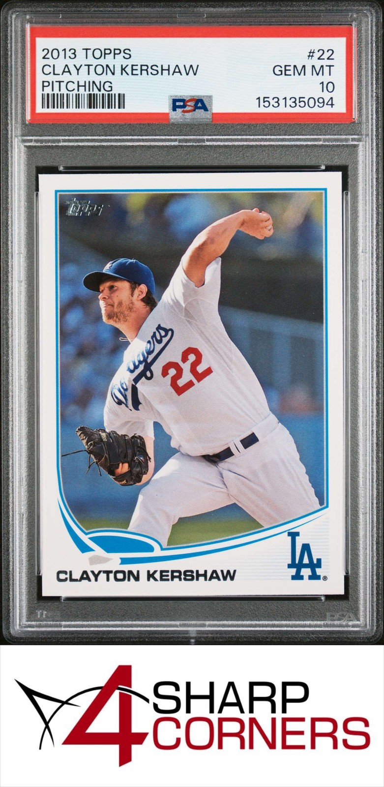 2013 TOPPS #22 CLAYTON KERSHAW DODGERS PITCHING PSA 10