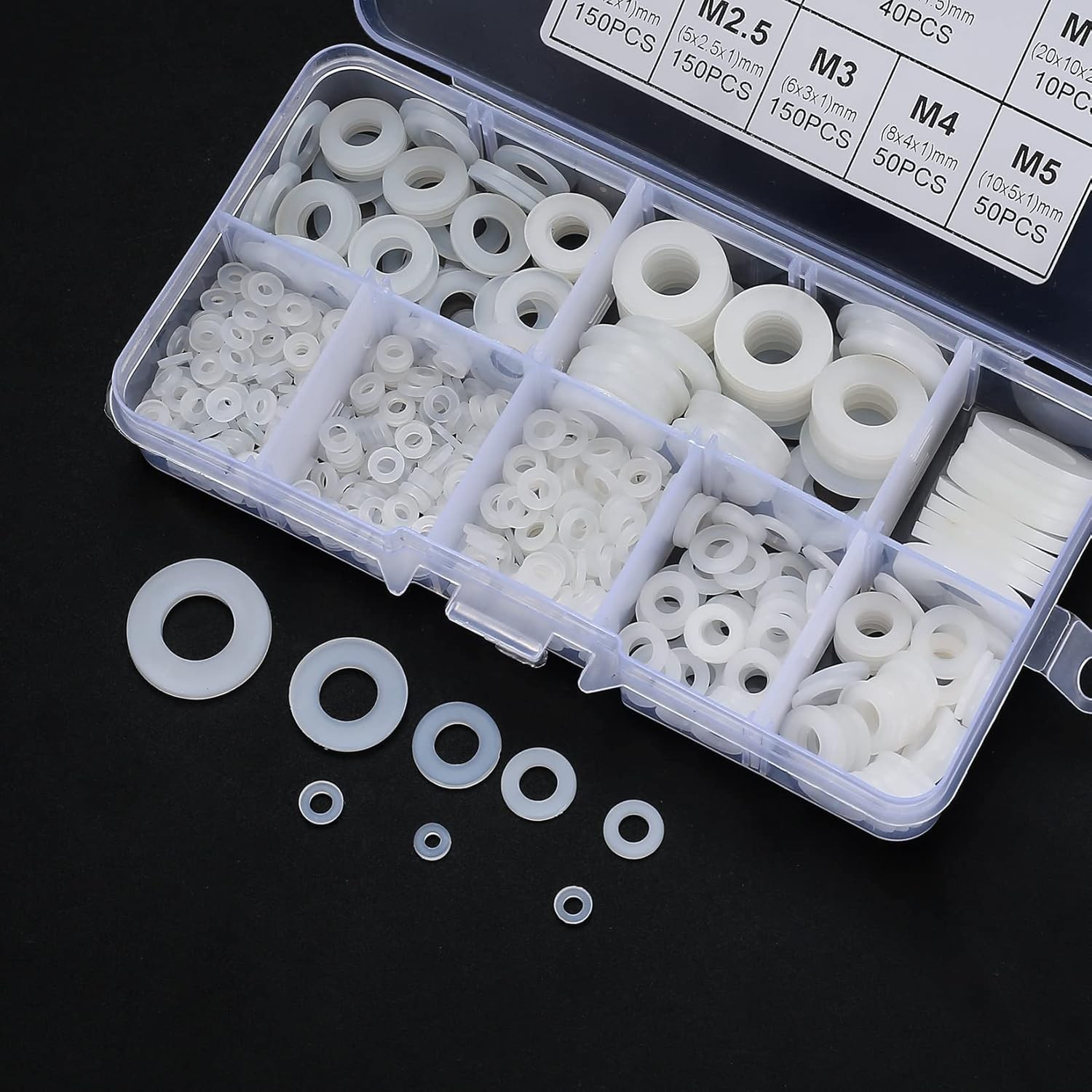 YOUYIDUN-650 Pcs White Nylon Flat Washer Assortment Kit, Round Nylon... 