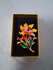Schmuck Brosche Emaille Strass Blume Anstecker Faberge Stil Metall Deko