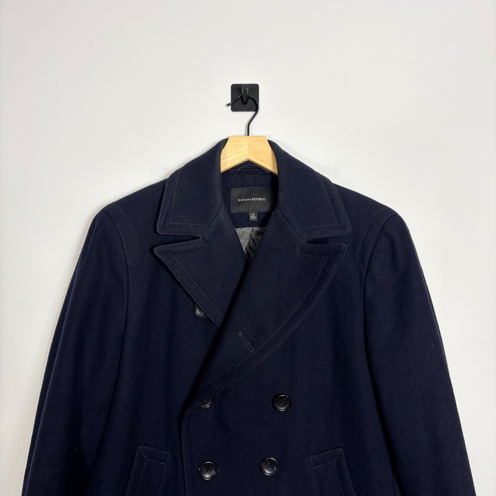 Banana Republic Wool Blend Double Breasted Peacoat Emmetex Italy Navy Medium