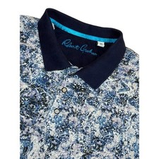 Robert Graham Men's M Polo Shirt Abstract Print Short Sleeve Blue Classic Fit