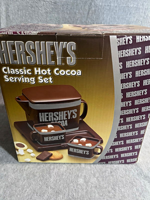Hershey's Classic Hot Cocoa Serving Set w/ Cocoa Box Pot, Tray & 2 Mugs