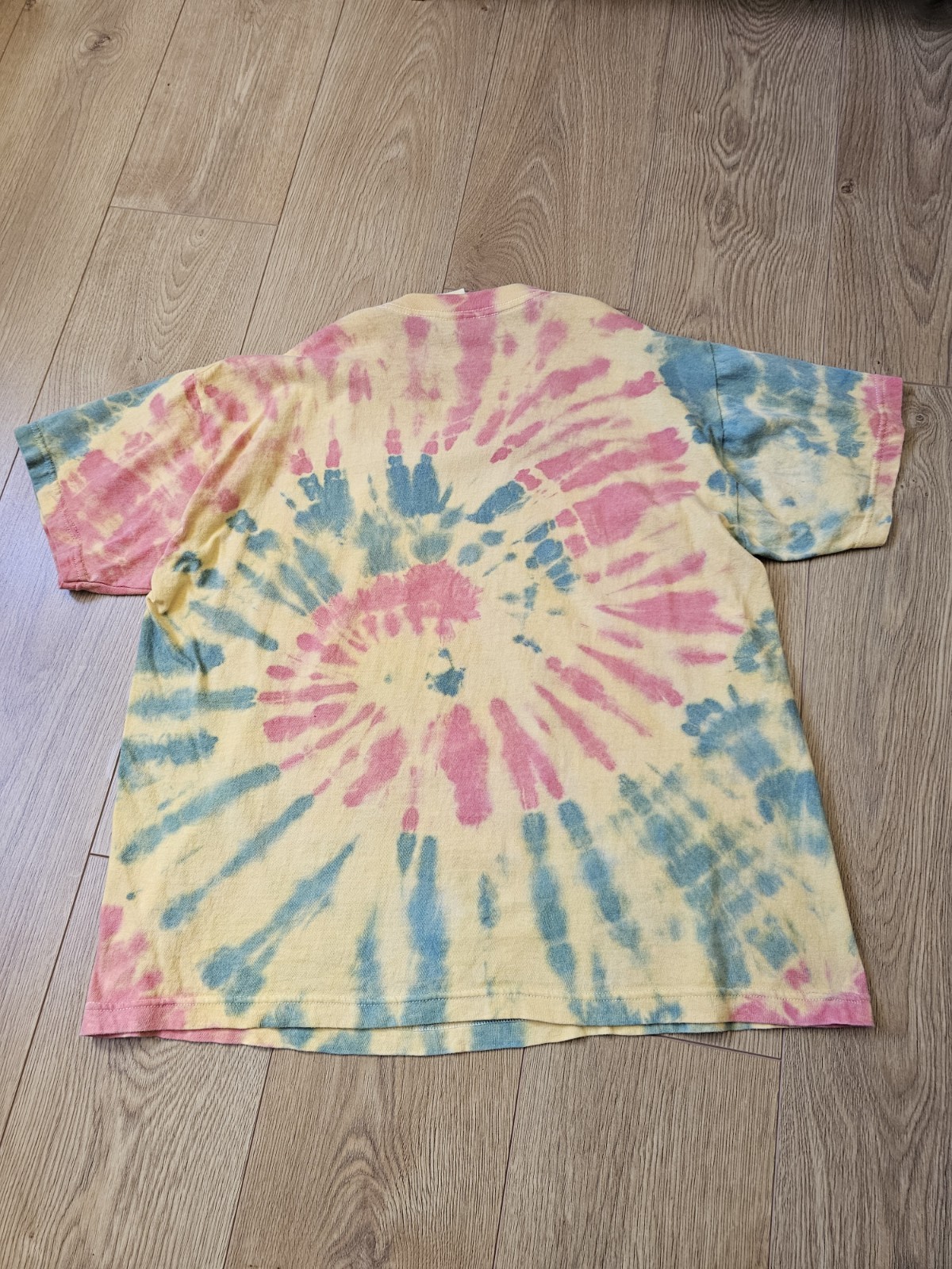 VTG Bob Marley Tie Dye T Shirt XL Yellow Pink Blue Made In Jamaica Reggae Tee image 4
