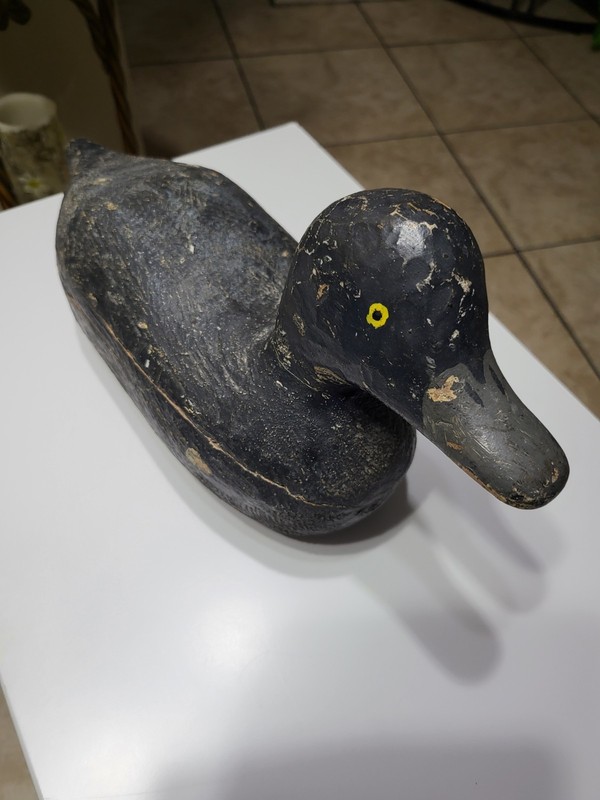 wooden duck decoy Black antique original paint ans weight with eye paint 