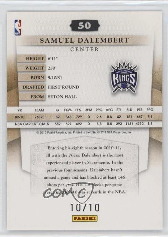 2010-11 Timeless Treasures Gold /10 Samuel Dalembert #50 - Image 2 of 2