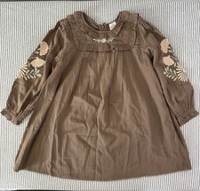 Apolina Kids Girls 5-7y Brown Floral Embroidered Dress