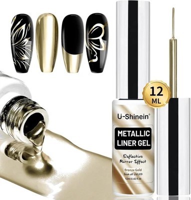 U Shinein Metallic Liner Gel Nailart - Reflektierender Spiegeleffekt, Gold 12ml