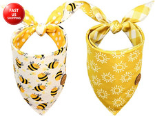 Spring Dog Bandanas Reversible Large 2 Pack, Buzzing Sunshine Set, Yellow Plaid