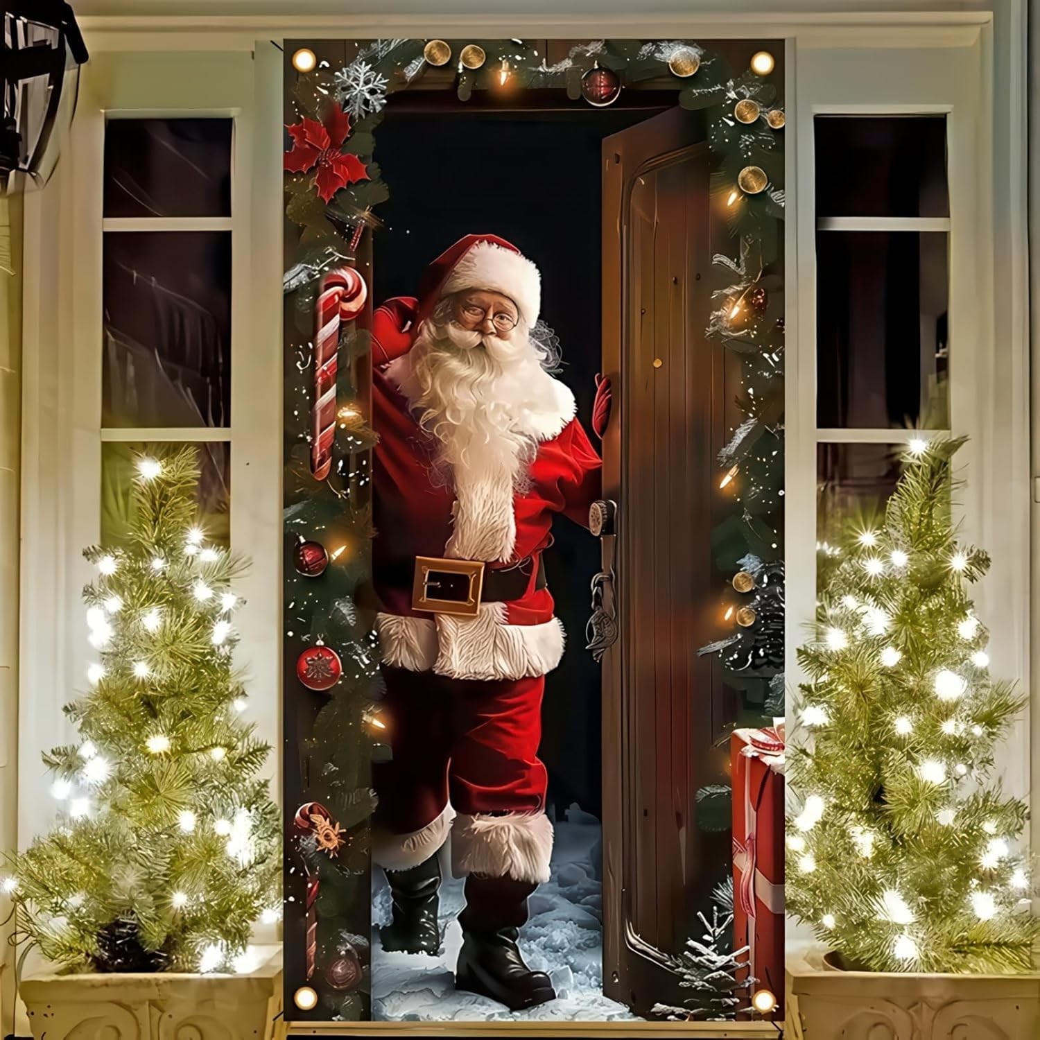 как выглядит Christmas Door Banner 35x71in Santa Claus Porch Sign Indoor Outdoor Decor фото