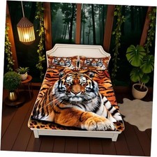 Tiger 3D Print Fitted Sheet Twin Size Wild Animals Twin 39 75 16" Wws6620