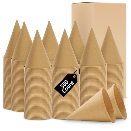 300Pcs Kraft Paper Snow Cone Cups 4 OZ Brown Cone Cups Disposable Shaved Ice ...