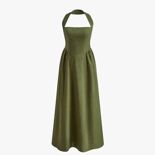 NWT REVOLVE & ANTHROPOLOGIE lovers COMMENSE green halter maxi dress M full skirt