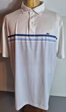 Vineyard Vines Mens Performance Polo Shirt L White with Blue Stripes