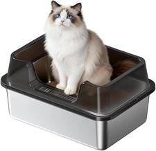 22/27CM Stainless Steel Cat Litter Box Open Top with High Detachable Enclosure