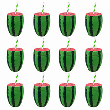 24 x Watermelon Cups & Paper Drinking Straws Hawaiian Party Cocktails Reusable