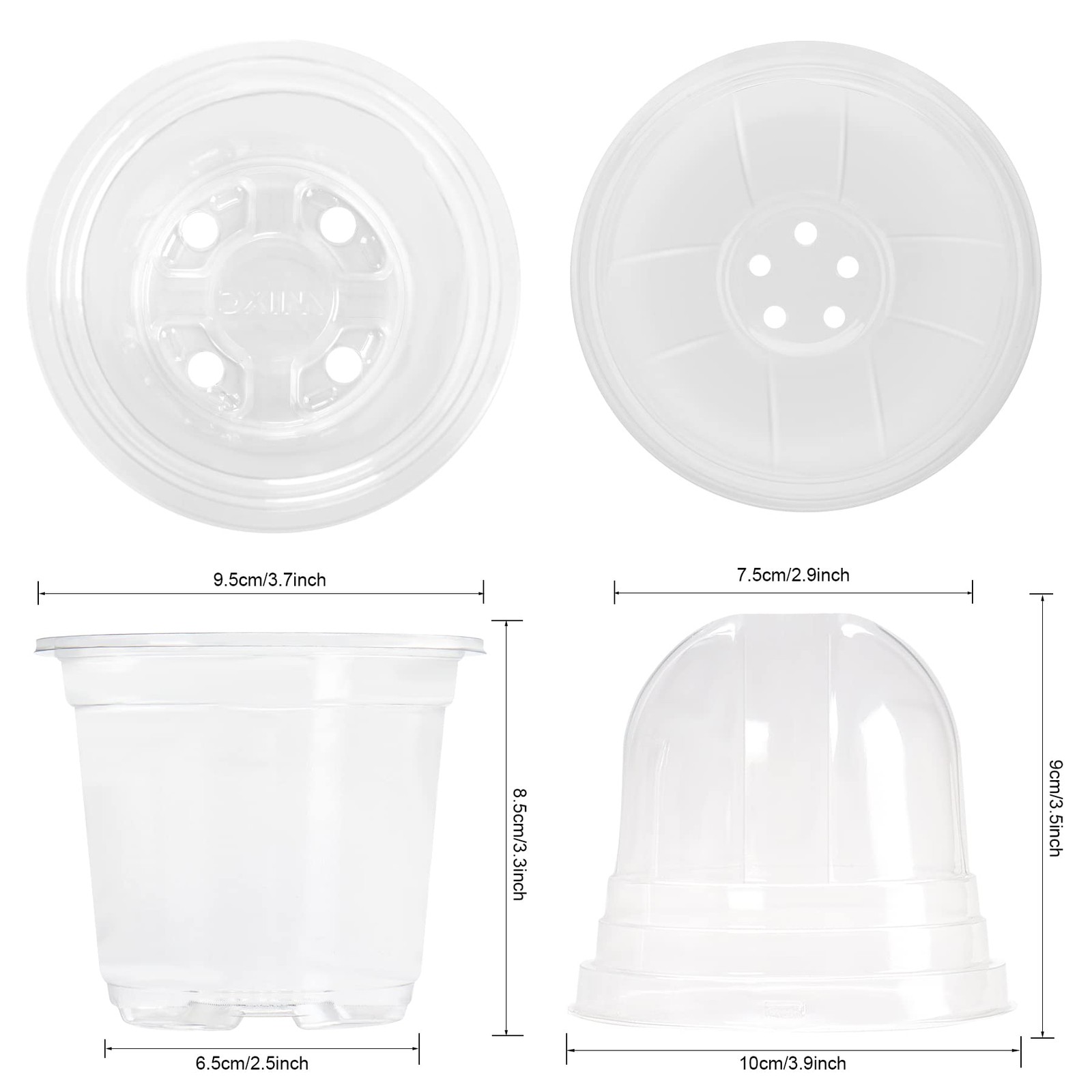 Clear Plant Nursery Pots with Humidity Dome 4"Soft Transparent Plastic Gardening