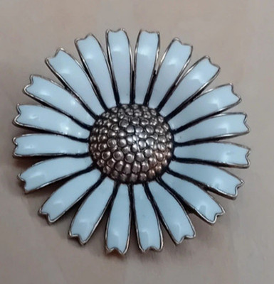 Anton Michelsen Silver Enamel Daisy Brooch Earrings Set Vintage Danish 925 AM