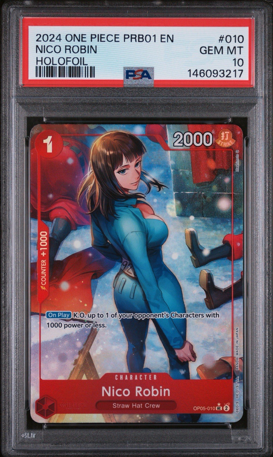 2024 ONE PIECE PRB01 NICO ROBIN HOLOFOIL ALT ART OP05 #010 PSA 10 GEM MINT