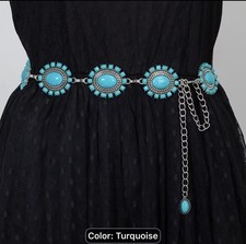 Western Bohemian Turquoise Chain Belt with Silver Conchos make offer