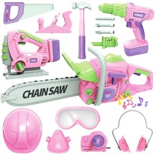 Kids Tool Set with Electric Toy Drill Chainsaw Jigsaw Toy Tools for Girl, Rea...