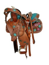 Leather Western Handmade Horse Saddle Barrel Racing Tooled Trail Tack Equestrian
