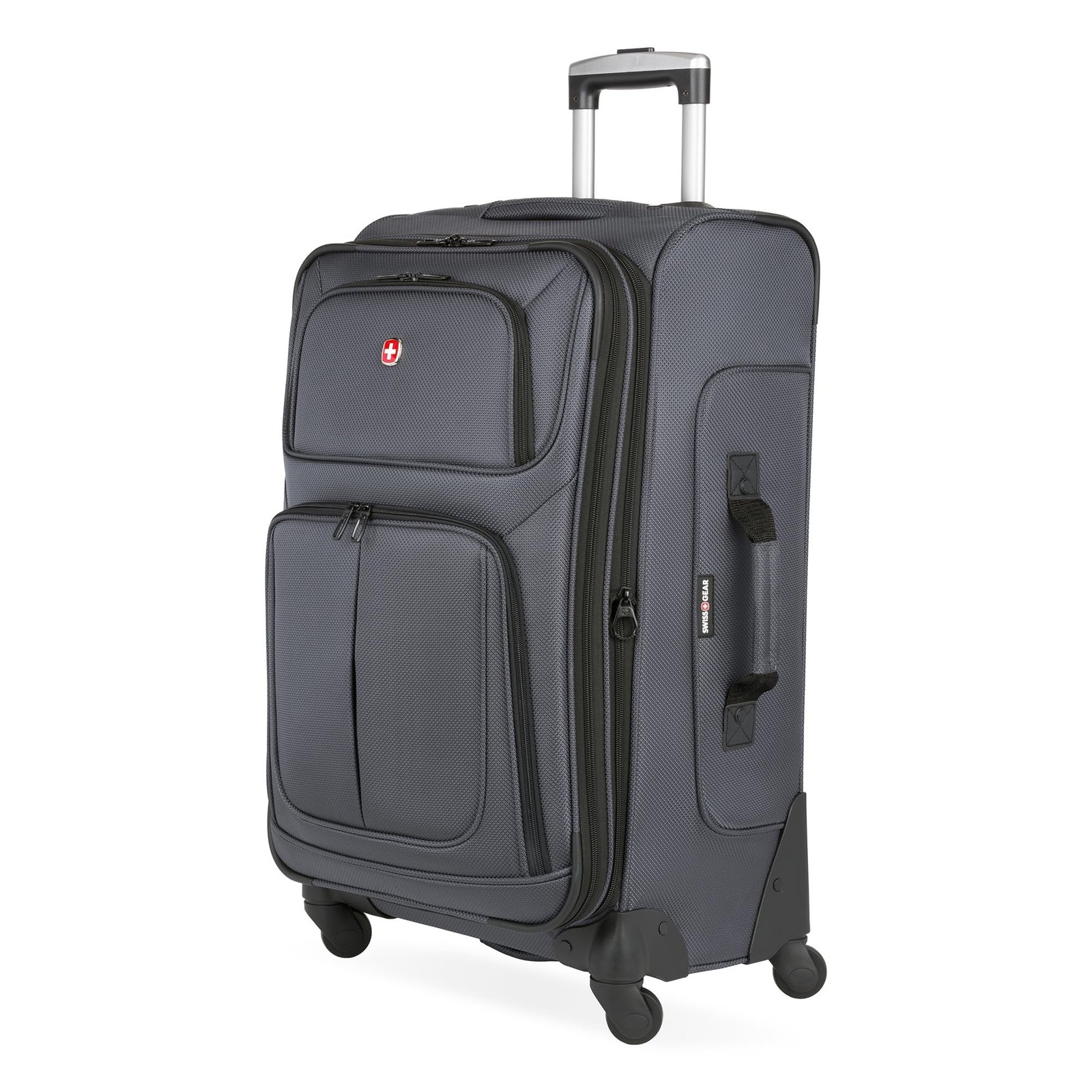 SwissGear Sion Softside Expandable Luggage, Dark Grey, Checked-Medium 25-Inch