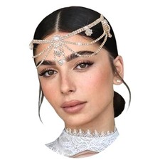 Gold Head Chain Multi-Layer Rhinestone Headpiece Glitter Tassel Forehead