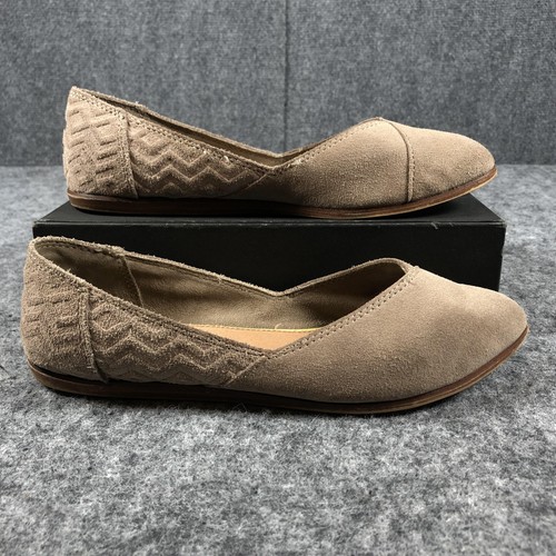 TOMS Shoes Womens Size 8 Taupe Suede Flats Chevron Embroidered Loafers Casual - Picture 2 of 11