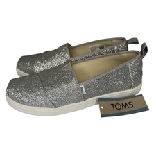 TOMS Glimmer Girls' Alparagata Slip On Loafers Youth Size 3 Silver Sparkle