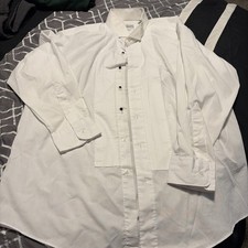 Broadway Tuxmakers Tuxedo Shirt Mens L 30-31 White Wing Tip Pleated Bib EUC CJ