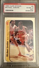1986 Fleer Sticker #8 Michael Jordan Rookie PSA 6 Vintage Basketball Card (6535). rookie card picture