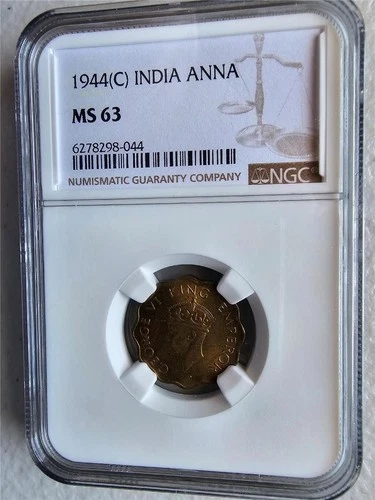 India 1 Anna 1944C NGC MS 63