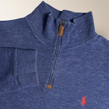 Polo Ralph Lauren Mens L Heather Blue Cotton Quarter Zip Pullover Sweater Preppy