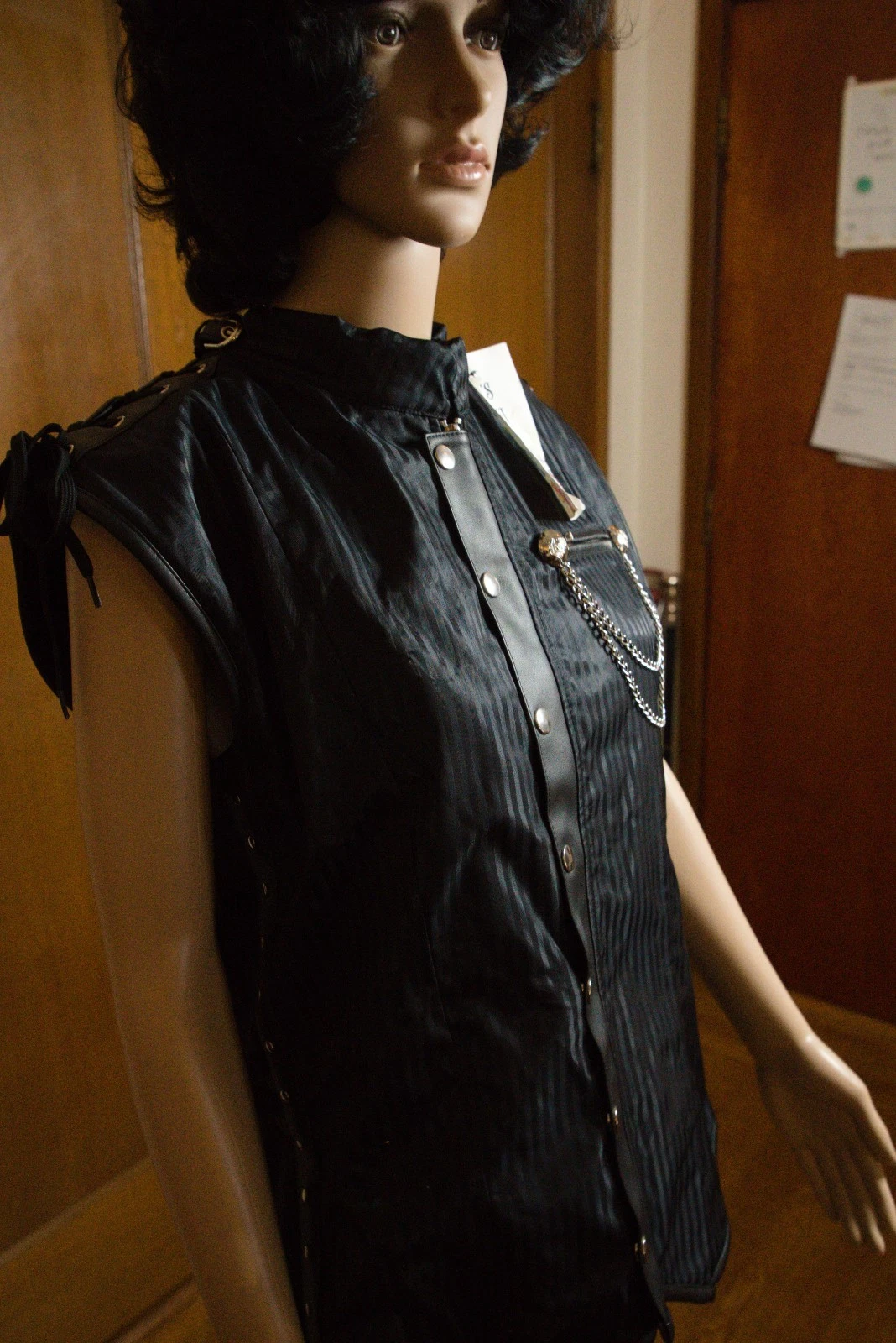Mens Gothic Steampunk Corset Vest 3X Black Chain Buckle Lace Up Victorian Cospla - product detail image 2