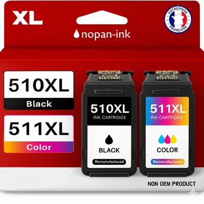 Pack de 2 Cartouches compatible pour Canon PG510 CL511 Noir & Couleur Nopan-ink - Photo 1/4
