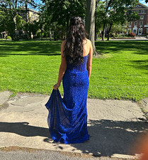 Blue Sequin Strapless Formal Prom Gown Dress with High Slit Ashley Lauren 800obo